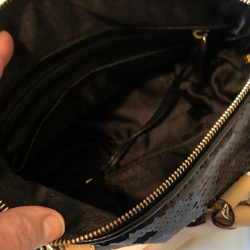 Michael Kors Black Sequin Grayson Satchel with Gold Accents - Picture 7 of 8